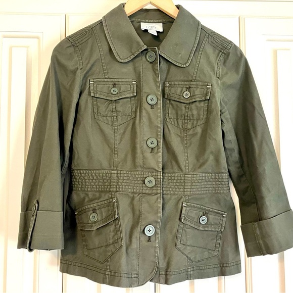 Ann Taylor LOFT Olive Green Button Up Utility Jacket Size 2 - Picture 1 of 6